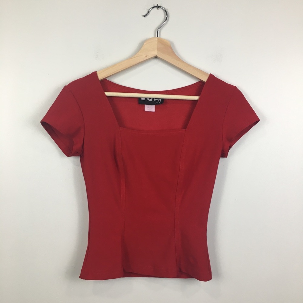 Vintage 90's Red Square Neck Peplum Top